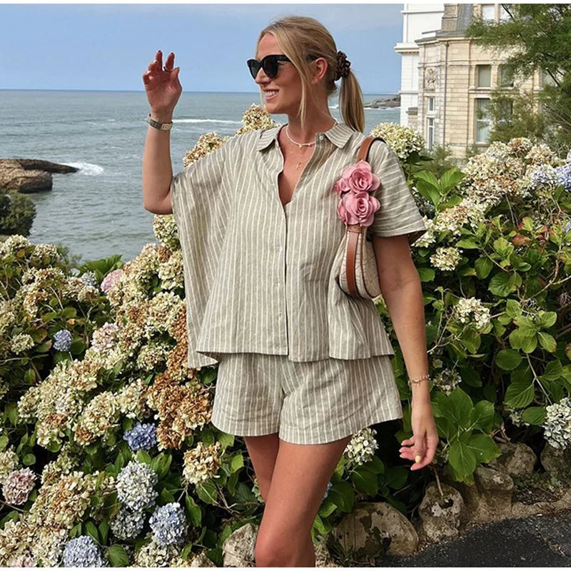 חליפת פשתן פסים - לורן