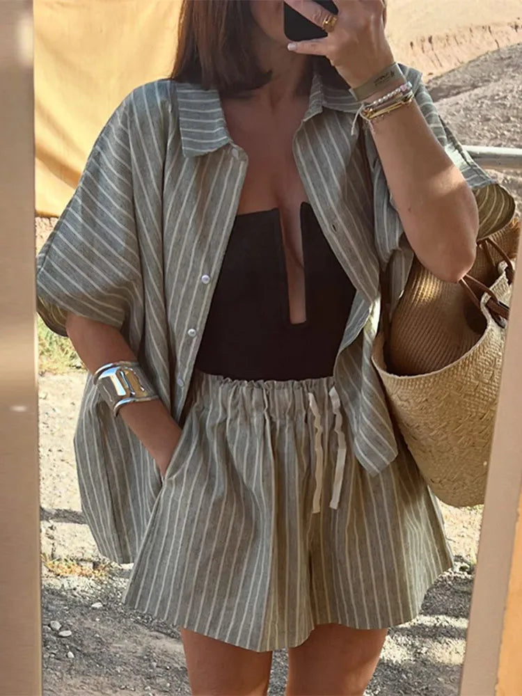 חליפת פשתן פסים - לורן