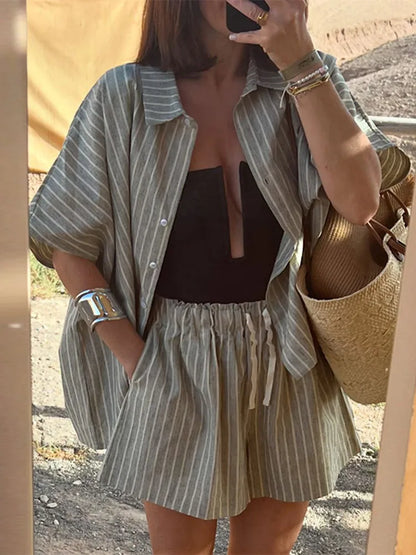 חליפת פשתן פסים - לורן